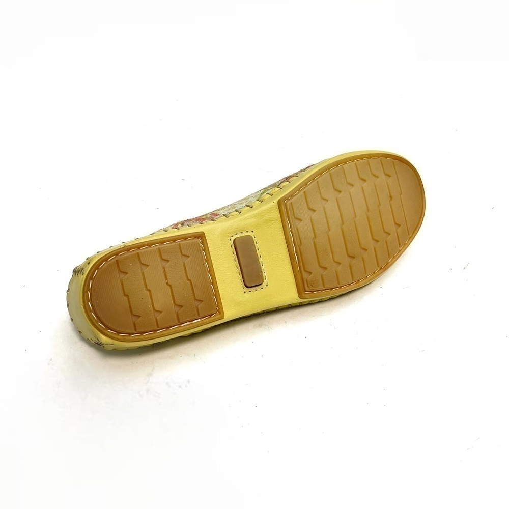 Vintage Y2K deadstock chartreuse leather floral print buckle strap sandals - Picture 8 of 8